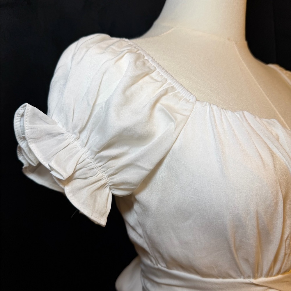 NWOT - White Off-the-shoulder Romper with A Tiered Skirt Overlay. Size Small - Picture 2 of 7
